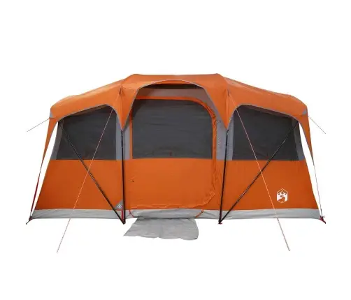 Ģimenes Telts Ar Logiem Kupolā Pelēkā Un Apelsīnu Krāsā, 10 Cilvēku Ūdensizturīga Vidaxl