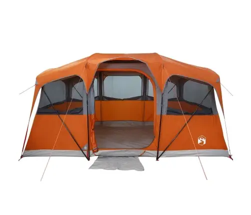 Ģimenes Telts Ar Logiem Kupolā Pelēkā Un Apelsīnu Krāsā, 10 Cilvēku Ūdensizturīga Vidaxl