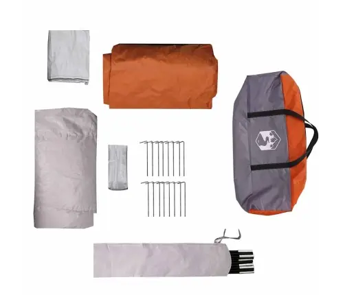 Ģimenes Telts Ar Logiem Kupolā Pelēkā Un Apelsīnu Krāsā, 10 Cilvēku Ūdensizturīga Vidaxl