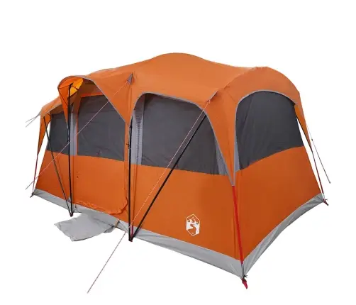Ģimenes Telts Ar Logiem Kupolā Pelēkā Un Apelsīnu Krāsā, 10 Cilvēku Ūdensizturīga Vidaxl