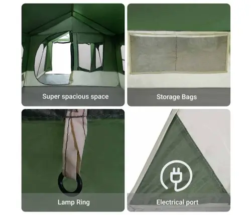 Kempinga Telts Ar Logiem Zaļā 10 Cilvēku Ūdensnecaurlaidīga Vidaxl