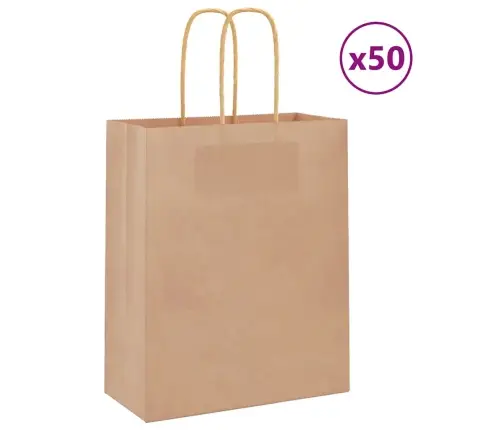 Paberkotid, 50 Tk, Käepidemetega, Pruun, 18X8X22 Cm