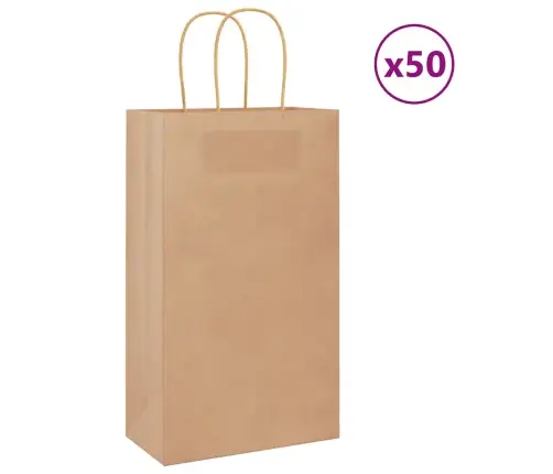 Papīra Maisiņi 50 Gab. Ar Rokturiem, Brūni, 21X11X36 Cm Vidaxl