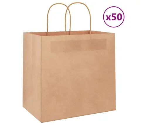 Popieriniai Maišeliai, 50Vnt., Su Rankenomis, Rudos, 26X17X25Cm