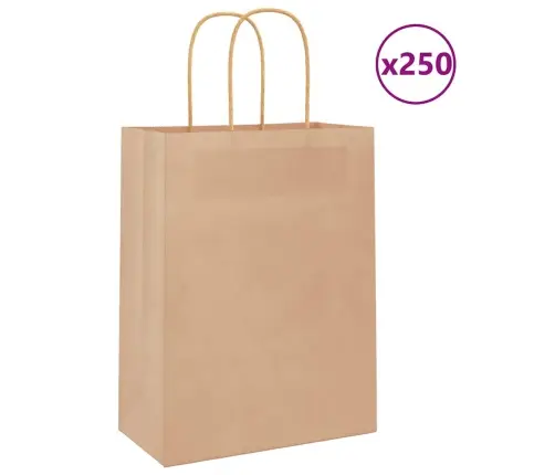 Popieriniai Maišeliai 250Vnt., Su Rankenomis, Rudos, 21X11X28Cm