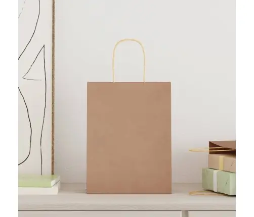 Popieriniai Maišeliai 250Vnt., Su Rankenomis, Rudos, 21X11X28Cm