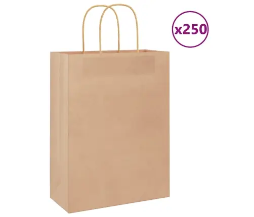 Popieriniai Maišeliai 250Vnt., Su Rankenomis, Rudos, 26X12X35Cm