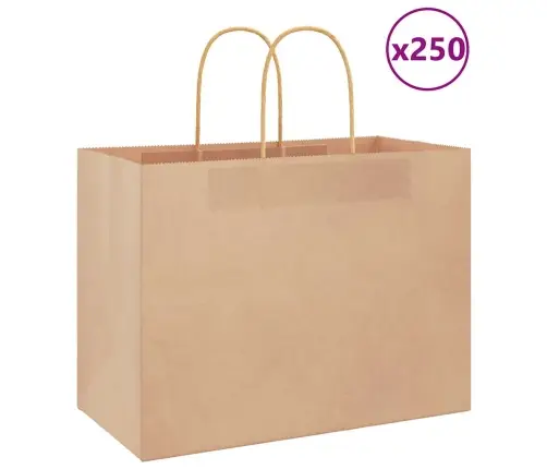 Papīra Maisiņi 250 Gab. Ar Rokturiem, Brūni, 32X17X25 Cm Vidaxl