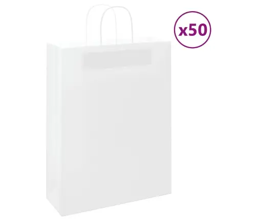 Paberkotid, 50 Tk, Käepidemetega, Valge, 32X12X42 Cm