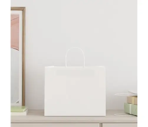 Papīra Maisiņi 50 Gab. Ar Rokturiem, Balti, 32X22X24 Cm Vidaxl