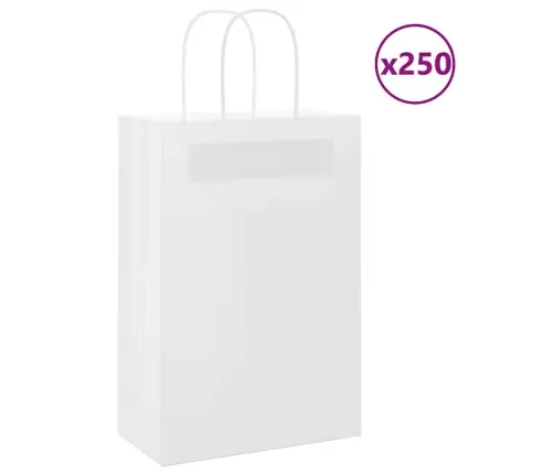 Papīra Maisiņi 250 Gab. Ar Rokturiem, Balti, 21X11X31 Cm Vidaxl