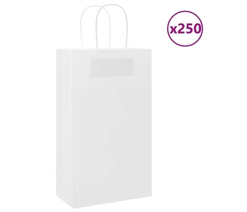 Papīra Maisiņi 250 Gab. Ar Rokturiem, Balti, 21X11X36 Cm Vidaxl