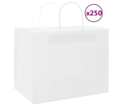 Papīra Maisiņi 250 Gab. Ar Rokturiem, Balti, 32X22X24 Cm Vidaxl