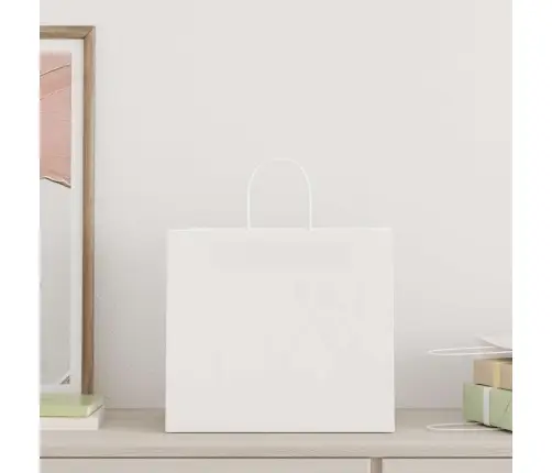 Papīra Maisiņi 250 Gab. Ar Rokturiem, Balti, 32X22X28 Cm Vidaxl
