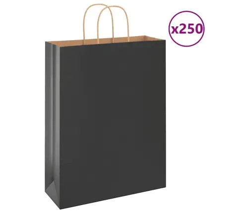 Papīra Maisiņi 250 Gab. Ar Rokturiem, Melni, 32X12X42 Cm Vidaxl