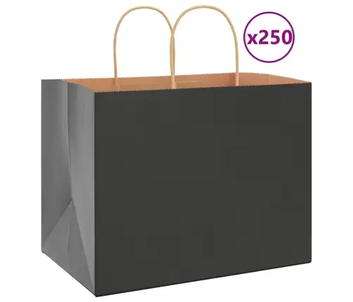 Papīra Maisiņi 250 Gab. Ar Rokturiem, Melni, 32X22X24 Cm Vidaxl