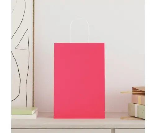 Papīra Maisiņi 50 Gab. Ar Rokturiem, Rozā, 21X11X31 Cm Vidaxl