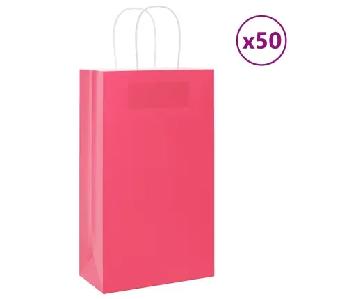 Paberkotid, 50 Tk, Käepidemetega, Roosa, 21X11X36 Cm