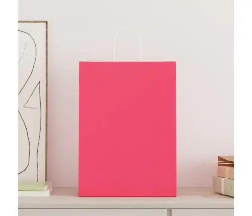 Papīra Maisiņi 50 Gab. Ar Rokturiem, Rozā, 32X17X44 Cm Vidaxl