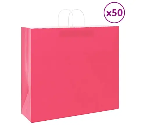 Papīra Maisiņi 50 Gab. Ar Rokturiem, Rozā, 54X15X49 Cm Vidaxl