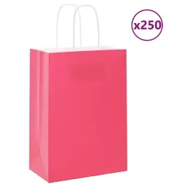 Papīra Maisiņi 250 Gab. Ar Rokturiem, Rozā, 15X8X21 Cm Vidaxl