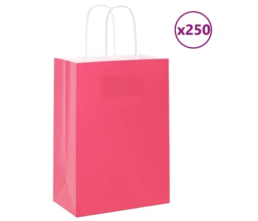 Papīra Maisiņi 250 Gab. Ar Rokturiem, Rozā, 15X8X21 Cm Vidaxl
