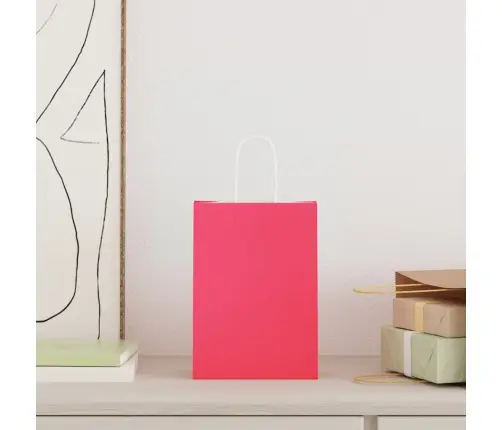 Papīra Maisiņi 250 Gab. Ar Rokturiem, Rozā, 15X8X21 Cm Vidaxl