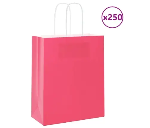Paberkotid, 250 Tk, Käepidemetega, Roosa, 18X8X22 Cm