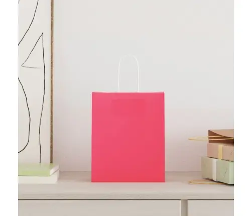 Paberkotid, 250 Tk, Käepidemetega, Roosa, 18X8X22 Cm