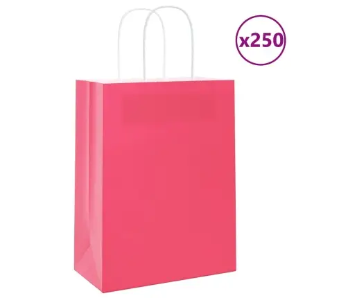 Papīra Maisiņi 250 Gab. Ar Rokturiem, Rozā, 21X11X28 Cm Vidaxl