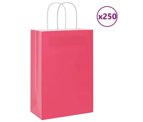 Papīra Maisiņi 250 Gab. Ar Rokturiem, Rozā, 21X11X31 Cm Vidaxl