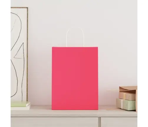 Papīra Maisiņi 250 Gab. Ar Rokturiem, Rozā, 26X12X35 Cm Vidaxl