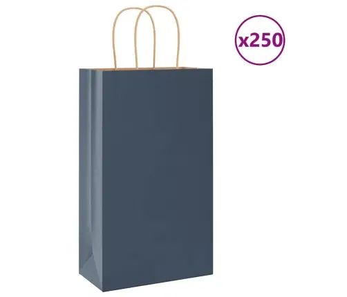 Papīra Maisiņi 250 Gab. Ar Rokturiem, Zili, 21X11X36 Cm Vidaxl