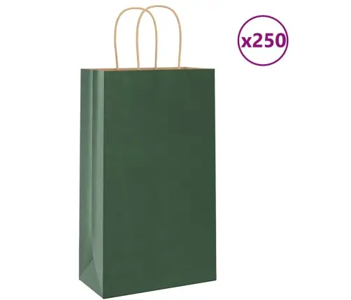 Paberkotid, 250 Tk, Käepidemetega, Roheline, 21X11X36 Cm