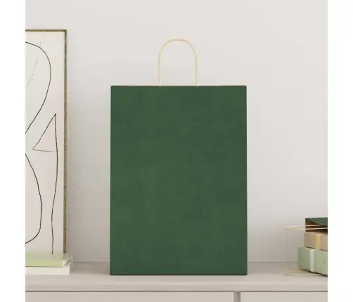 Papīra Maisiņi 250 Gab. Ar Rokturiem, Zaļi, 32X17X44 Cm Vidaxl