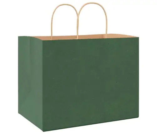 Papīra Maisiņi 250 Gab. Ar Rokturiem, Zaļi, 32X22X24 Cm Vidaxl