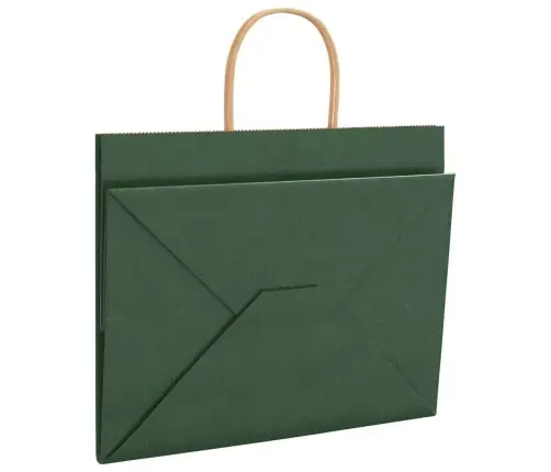 Papīra Maisiņi 250 Gab. Ar Rokturiem, Zaļi, 32X22X24 Cm Vidaxl