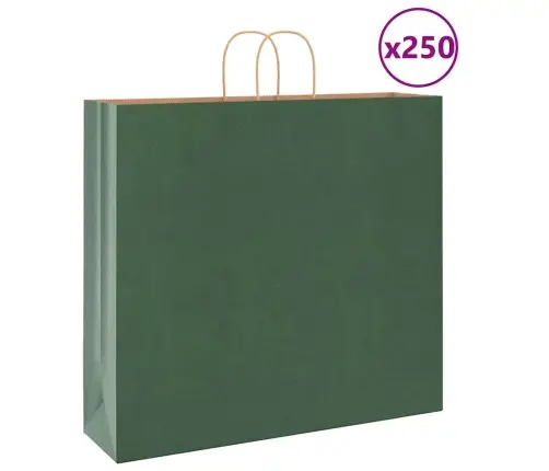 Papīra Maisiņi 250 Gab. Ar Rokturiem, Zaļi, 54X15X49 Cm Vidaxl