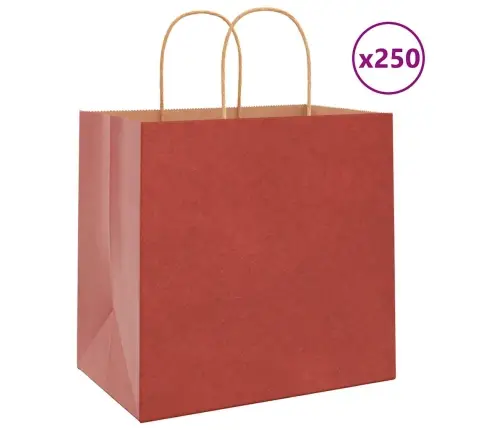 Popieriniai Maišeliai 250Vnt. Su Rankenomis Raudonos 26X17X25Cm