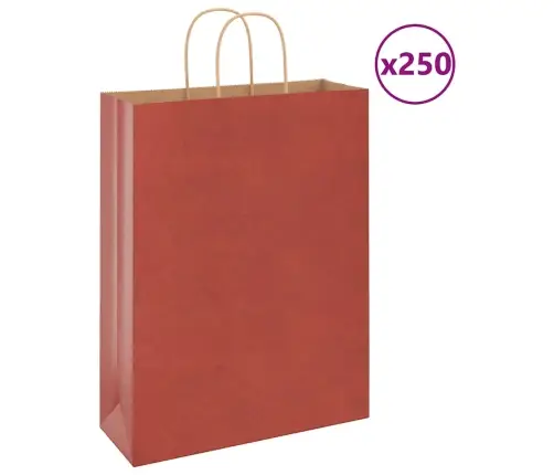 Papīra Maisiņi 250 Gab. Ar Rokturiem, Sarkani, 32X12X42 Cm Vidaxl