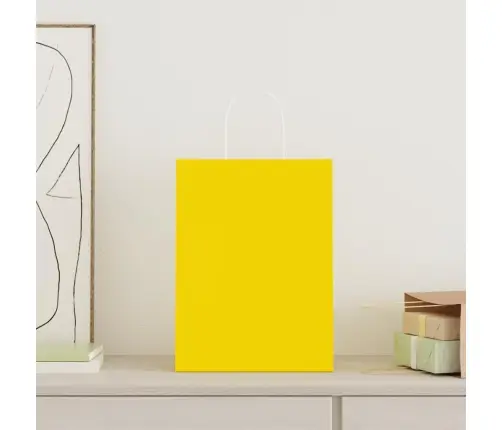 Papīra Maisiņi 50 Gab. Ar Rokturiem, Dzelteni, 26X12X35 Cm Vidaxl