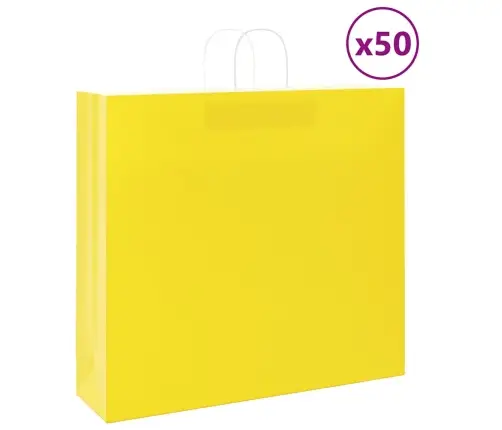 Popieriniai Maišeliai 50Vnt. Su Rankenomis, Geltonos 54X15X49Cm