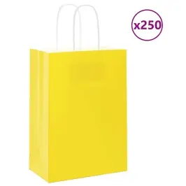 Popieriniai Maišeliai 250Vnt. Su Rankenomis Geltonos 15X8X21 Cm