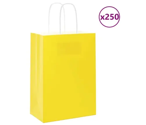 Papīra Maisiņi 250 Gab. Ar Rokturiem, Dzelteni, 15X8X21 Cm Vidaxl