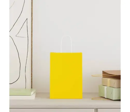 Papīra Maisiņi 250 Gab. Ar Rokturiem, Dzelteni, 15X8X21 Cm Vidaxl