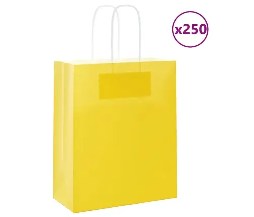 Papīra Maisiņi 250 Gab. Ar Rokturiem, Dzelteni, 18X8X22 Cm Vidaxl