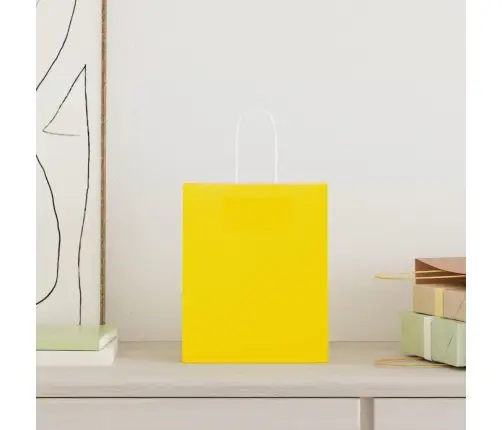 Papīra Maisiņi 250 Gab. Ar Rokturiem, Dzelteni, 18X8X22 Cm Vidaxl