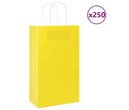 Papīra Maisiņi 250 Gab. Ar Rokturiem, Dzelteni, 21X11X36 Cm Vidaxl