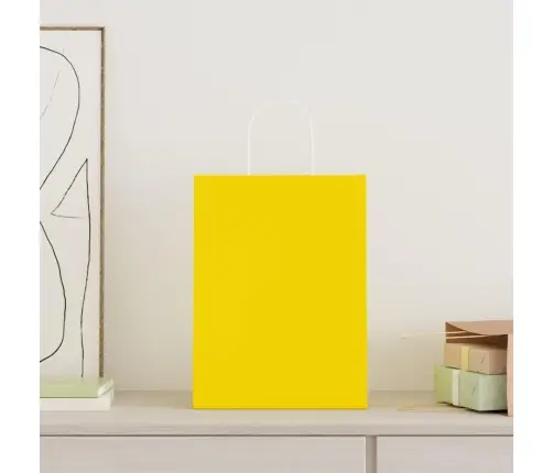 Papīra Maisiņi 250 Gab. Ar Rokturiem, Dzelteni, 26X12X35 Cm Vidaxl