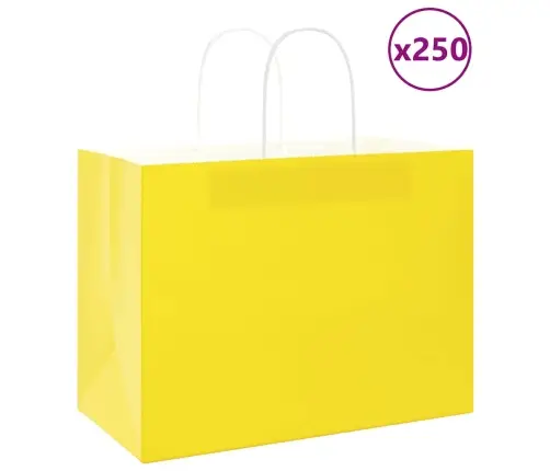 Papīra Maisiņi 250 Gab. Ar Rokturiem, Dzelteni, 32X17X25 Cm Vidaxl